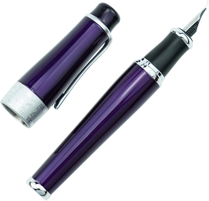 Asvine Luxury Purple Fountain Pen, Asian Calligraphy Bent Nib Fude Pen Fine to Broad Point by Duke Charlie Chaplin