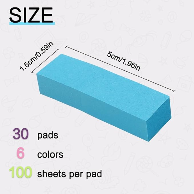 Sticky Notes Small Sticky Notes 30 Pads 6 Colors Mini Long Self-Stick Stickies Note Flags Tabs 0.6×2 100 Sheets Teacher Back to School Supplies and Oﬃce Products