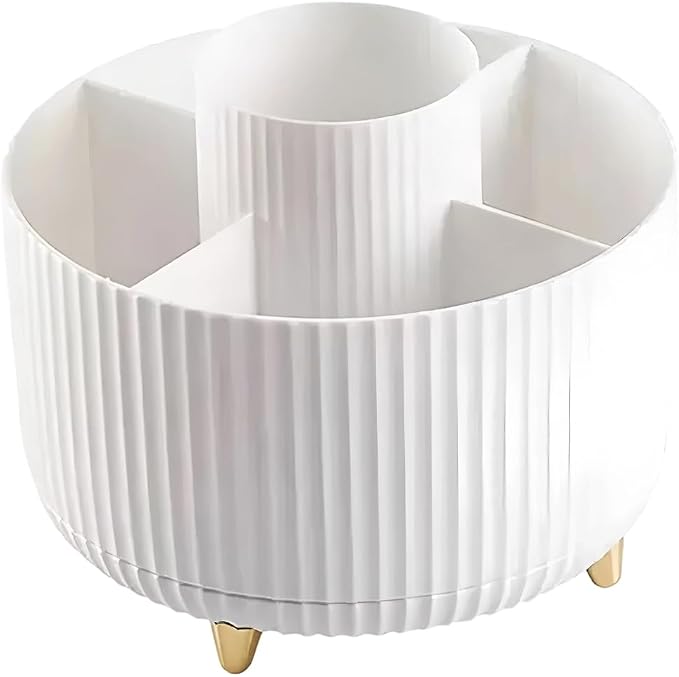 360-degree Rotation Pencil Holder with 5 slots, White | Cute Pen Holder For Desk, Office, and Home Pen Stand, Office Decor Accessory