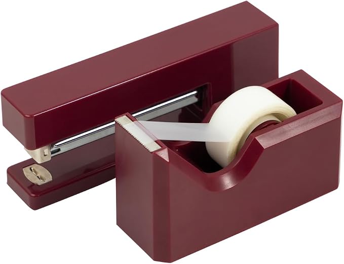 JAM PAPER Office & Desk Sets - 1 Stapler & 1 Tape Dispenser - Burgundy - 2/Pack