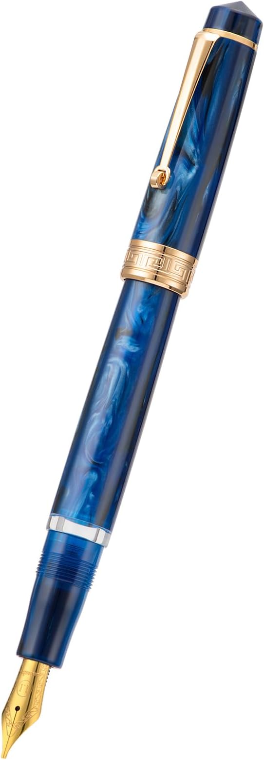 Asvine P20 Piston Fountain Pen, Stub Nib 1.1mm Calligraphy Art Drawing Galaxy Blue Acrylic with Case Set