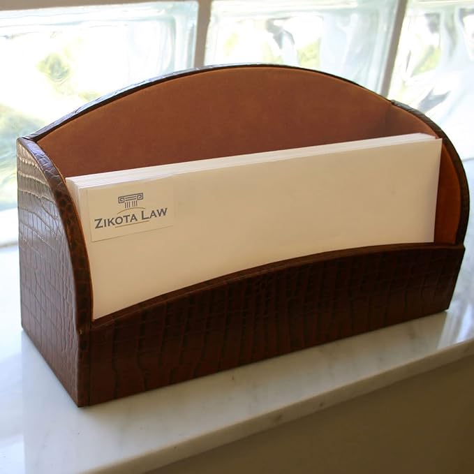 Dacasso Brown Crocodile Embossed Leather Desk Set, 7-Piece