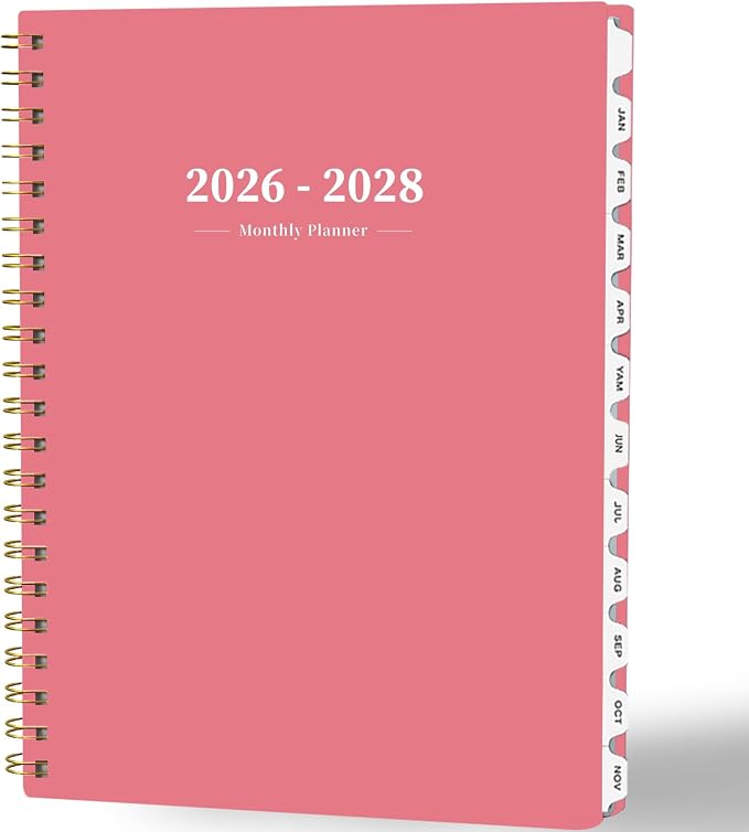 Monthly Planner 2026-2028,2 Year Monthly Calendar Planner,JUL 2026-JUN 2028 | A4(8.5" x 11"),24 Months Planner with Tabs, Spiral Bound, PVC Cover, Inner Pocket for Student, Teacher, School and Office Use