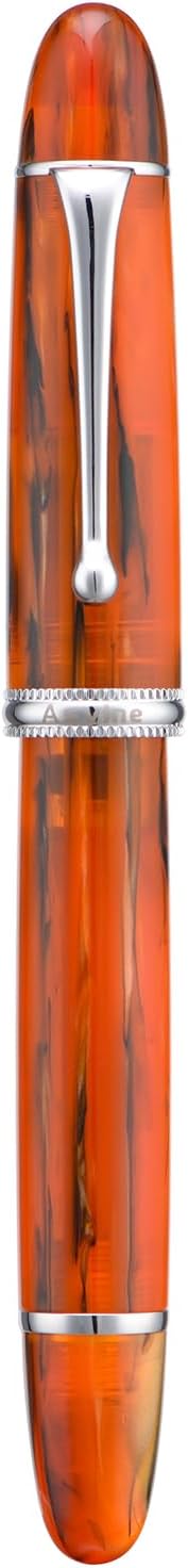 Asvine V800 Fountain Pen – Vacuum Filling System with Large Ink Capacity – Smooth Number 8 Fine Nib with Gift Case and Wrench- Amber Acrylic