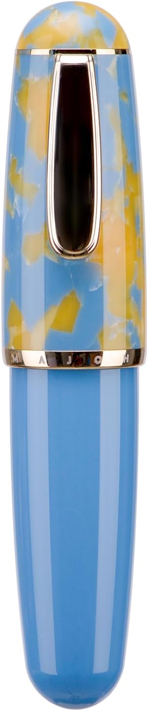 Lanxivi Majohn Q1 Fountain Pen Medium Nib Sky Blue Acrylic, Little Fat Man Eyedropper Filling Pocket Pen Large Capacity