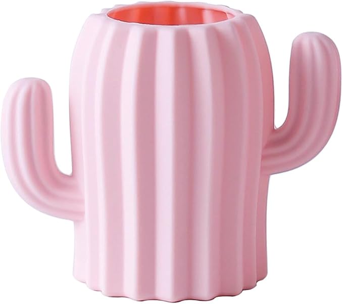 Silicone Pen Holder Cactus Pencil Holder Cute Pens Cup for Desk for Kids Office Decor Desk Accessories Makeup Brush Holder, Toothbrush holder Gift for Girls (Pink)