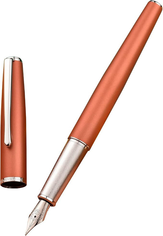 Hongdian 920 Orange Metal Fountain Pen, Steel Fine Point Classic Pen, Includes Refillable Converter and Pen Pouch