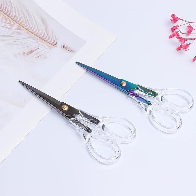 Aesthetic Clear Acrylic Scissors, 6.3" Craft Shears with Aurora Sharp Stainless Steel Blades for Home Office & School, Cute Stationery Tools for Bullet Journaling, Scrapbooking & Gift Wrapping