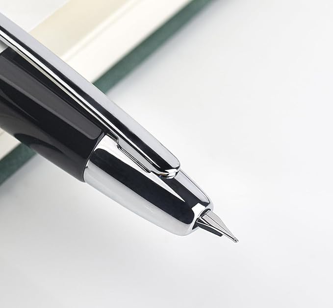 JINHAO 10 Press Fountain Pen, Retractable Metal Pen with Ink Converter (EF Nib 0.38mm, Bright Black)