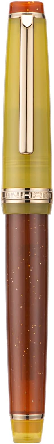 Jinhao 82 Acrylic Fountain Pen, Iridium Extra Fine Nib with Ink Converter, Vintage Coffee Fluorescent Contrast Color Classic Design Smooth Writing Pen (Gold Trim)