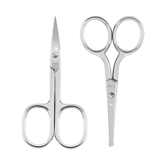 LIVINGO 2 Pack Rounded Tip Nose Hair Scissors & Curved Nail Scissors | Safety Blade, Stainless Steel Nail Care Scissors, Nose Ear Facial Hair Grooming for Men Women