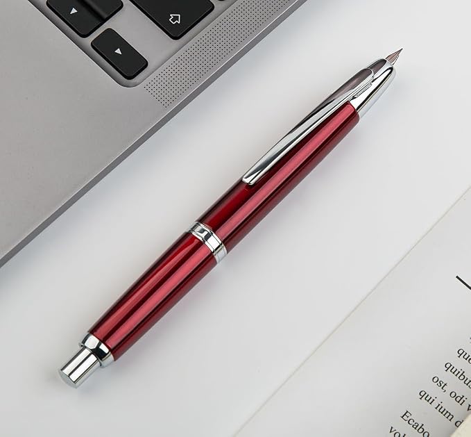 JINHAO 10 Press Fountain Pen, Retractable Metal Pen with Ink Converter (EF Nib 0.38mm, Red)