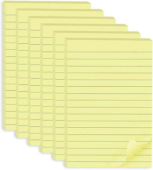 (6 Pack) Lined Sticky Notes 4x6 in,Yellow Large Notepads with Lines,Ruled Stickies Super Sticking Power,Office School Memo Note Pads,Post on Windows Doors,Recyclable,Easy to Write on,Hold Well