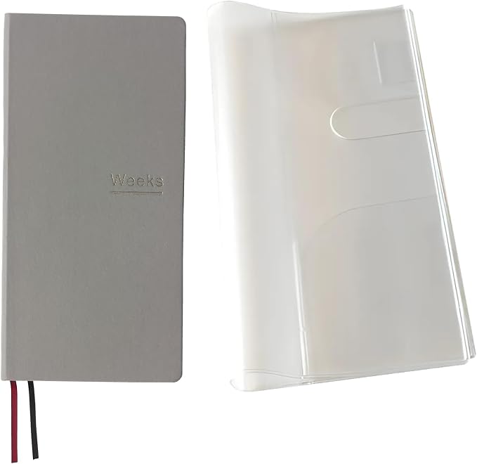 Undated Weekly Planner Notebook Pocket Organizer Appointment Book Journal Notebook A6 Week Plan Notepad (Light Grey with cover)