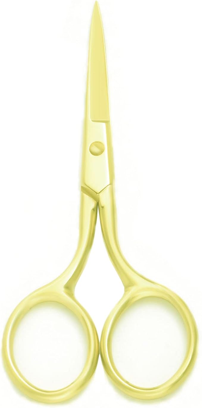 Multicolor Professional Grooming Scissors for Personal Care Facial Hair Removal and Ear Nose Eyebrow Trimming Stainless Steel Fine Straight Tip Scissors 3.9 Inch (Gold)