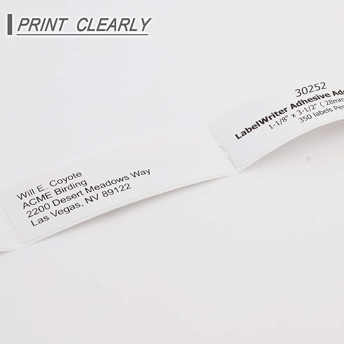 30252 White Paper Address Label 1-1/8" x 3-1/2" Compatible with Dymo LW 450 | For LabelWriter 330 400 450 Twin Turbo 4XL Printer, 350 Stickers Per Roll, 1 Roll, Thermal label maker refills