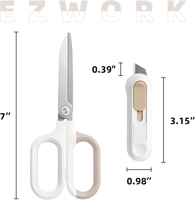 Multipurpose Scissors, Comfort-Grip Handles Sharp Scissors with Utility Knife Box Cutters, Retractable Letter Opener Cartons Cardboard Cutter Knife for Office Home School Craft Sewing Fabric Supplies