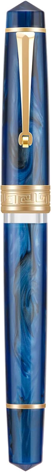 Asvine P20 Galaxy Blue Fountain Pen Piston Filling, Gold Plated Fine Point Smooth Writer with Pen Gift Case