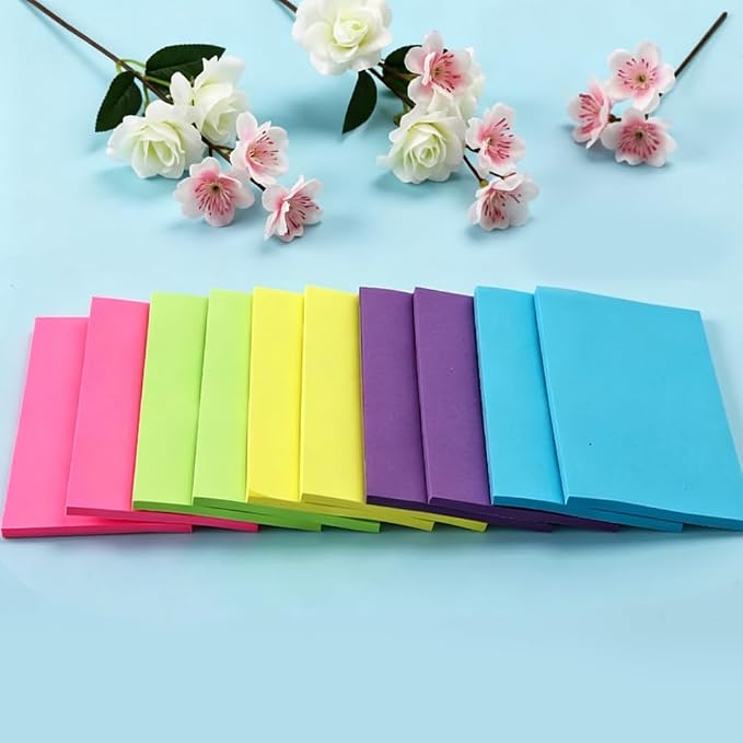 Sticky Notes 10 Pads Large 5 Colors Long Self-Stick Stickies Note Pads 3x5 50 Sheets Teacher Back to School Supplies and Oﬃce Products