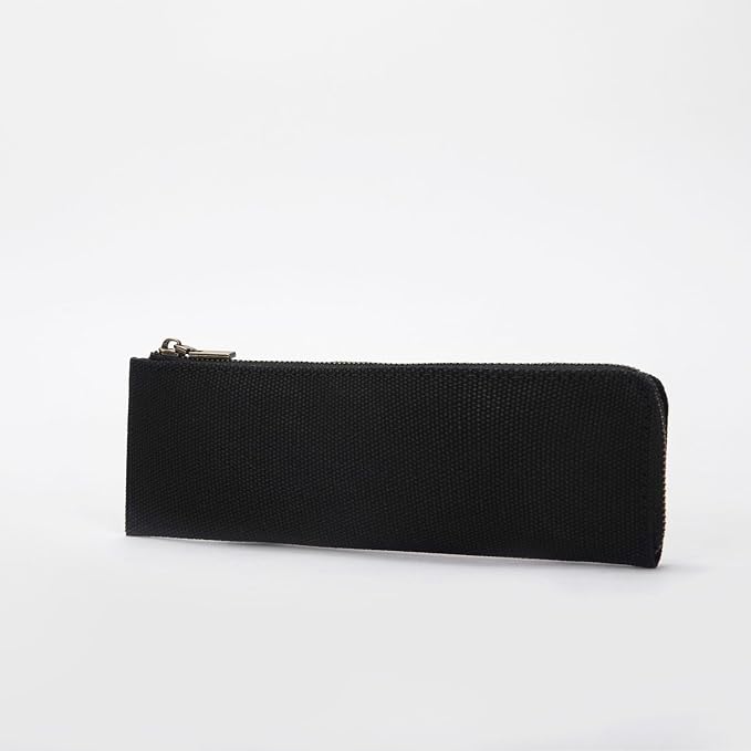Canvas Pencil Case Slim Pencil Pouch Durable Zipper Stationery Bag Small Travel Use （Black/Canvas）