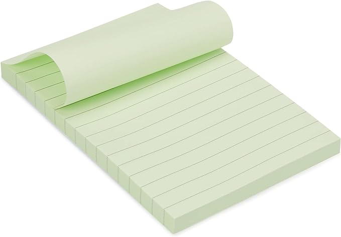Amazon Basics Lined Sticky Notes, 4x6" Self-Stick Pads with Clean Removal Adhesive for To Do List, Home, Office, Notebook, Assorted Colors, 100 Sheets/Pad, Pack of 5