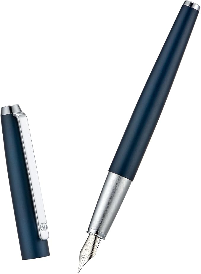 HongDian 525 Dark Blue Fountain Pen, Extra Fine Nib Classic Pen Includes Metal Pen Case and Refillable Converter