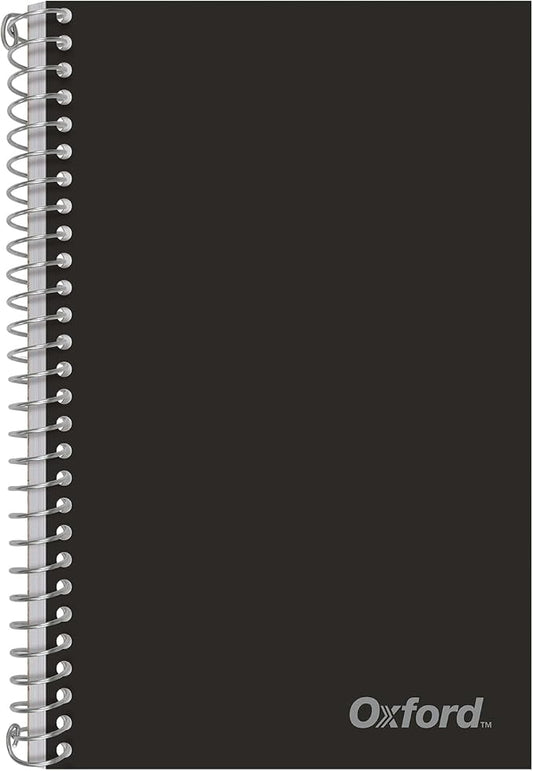 Oxford Poly Spiral Notebook, 2-Subject for School, College Ruled Paper, 100 Sheets, 6 x 9.5 Inches, 2 Double Pocket Dividers, Black Cover (1002544)