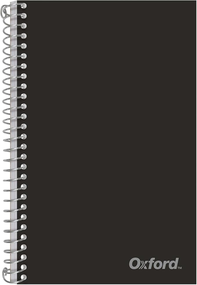 Oxford Poly Spiral Notebook, 2-Subject for School, College Ruled Paper, 100 Sheets, 6 x 9.5 Inches, 2 Double Pocket Dividers, Black Cover (1002544)