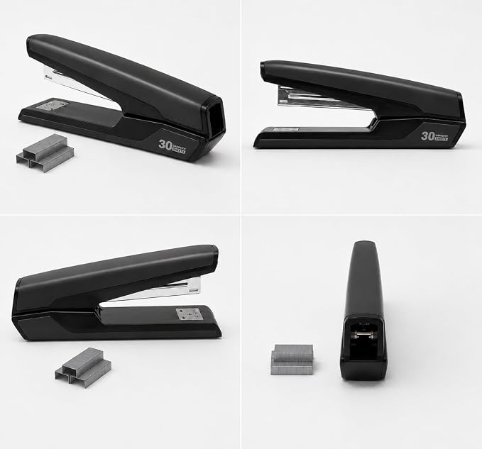Metal Stapler with 830 Staples, Office Stapler, Staplers for Desk, 30 Sheet Capacity, Non-Slip, Black