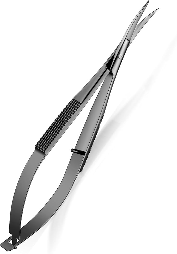 Hicarer 4.7 Inch Curved Stainless Steel Squeeze Scissors Grooming Trimming Scissors Eyebrow Embroidery Sewing Thread Snips Curved Tip Clippers Craft(Black)