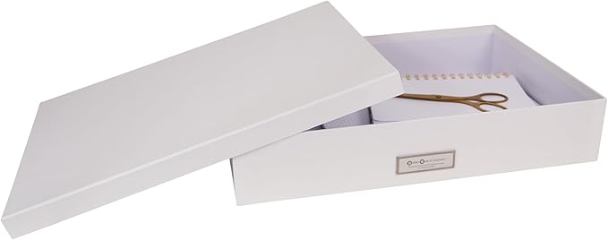 Bigso Sverker Fiberboard Legal and Art Storage Box - Scrapbook Storage Box for Loose Papers and More - Durable Document Boxes with Lid and Metal Label Holder - 17.1 in x 12.2 in x 3.3 in - White