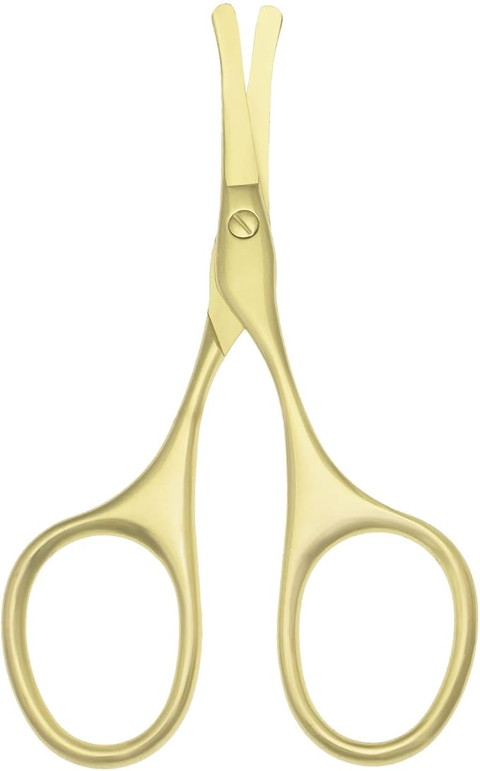 Multicolor Professional Grooming Scissors for Personal Care Facial Hair Removal and Ear Nose Eyebrow Trimming Stainless Steel Fine Straight Tip Scissors 3.9 Inch (Curved Safety Head Gold)