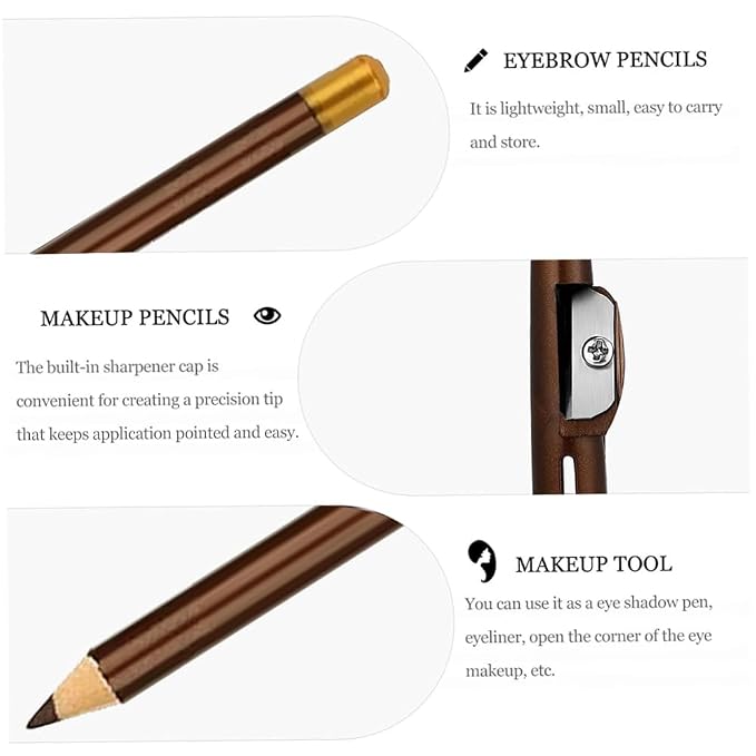 FeiCuiYun 5Pcs Wooden Hard-Core Eyebrow Pencils for Women, Light Brown Eyebrow and Eyeliner Pencil, Long Lasting Waterproof and Sweat-Proof, Beginner Makeup Brow Pencil, Create a Natural Eye Brow