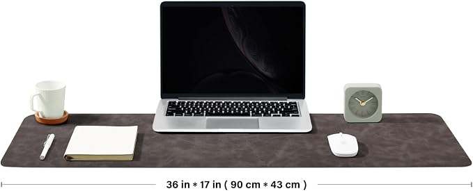Distressed Leather Desk Mat - Non-Slip PU Desk Pad for Office and Home - Desk Organization and Accessories - Ideal for Large Mouse Pad and Desk Mats on Top of Desks(Slate Gray,36"x 17")