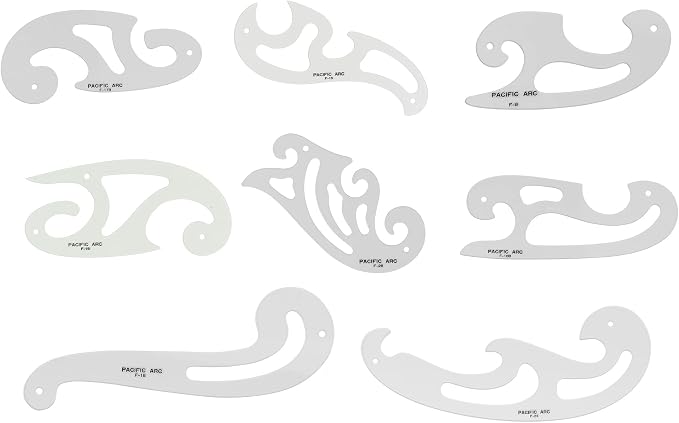 Pacific Arc French Curve Set, 8 Shapes, Clear Curve Ruler, Drafting Tools, Drawing Tools, Woodworking Tools, Comic Template Tool