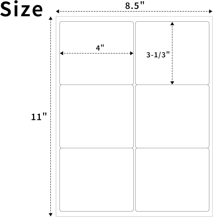 3-1/3" x 4" Shipping Labels, Printable White 6 UP Label for Laser/Inkjet Printers, Self Adhesive FBA Address Matte Mailing Label Stickers(50 Sheets, 300 Labels)