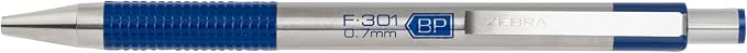 Zebra Pen F-301 Retractable Ballpoint Pen, Black/Blue Ink, 0.7mm, 6-Pack | Stainless Steel Barrel, Non-Slip Grip, Easy-Glide Ink, Fine Point Tip, Professional Design, Includes Bonus Refills (27206)