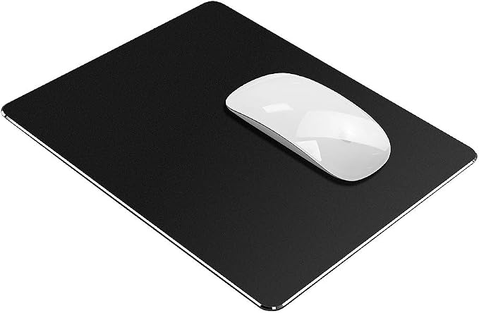 Vaydeer Hard Metal Aluminum Mouse Pad Clear Modern Smooth Magic Ultra Thin Double Side Design Mouse Mat Waterproof Fast and Accurate Control Compatible for Gaming and Office, Black, 9.45X7.87 Inch