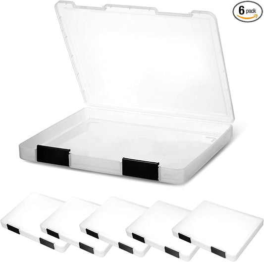 Lemecima 6 Pcs Clear A4 File Box Document Plastic Storage Box Paper Plastic Case Board Game Storage Containers Magazine Protector File Holder with Buckle (Black,12.4 x 9.84 x 1.18 Inches)