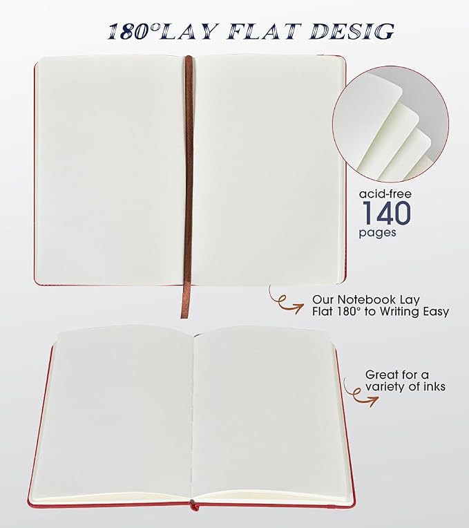 Biuwory A5 Hardcover Blank Journal Notebook, Leather Sketchbook for Drawing | 140 Unlined Pages Vintage Notebook, 5.7"×8.3" Travel Diary for Work, School, Art Journal, Daily Writing for Women & Men