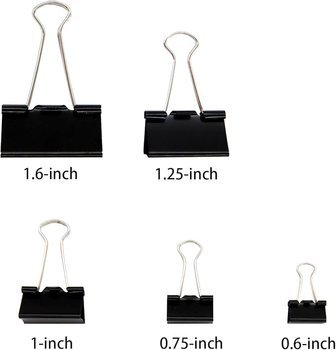 DSTELIN Binder Clips Paper Clamps Assorted Sizes 150 Count (Black), Large, Medium, Small, X Small and Micro, 5 Sizes in One Pack, Meet Your Different Using Needs.