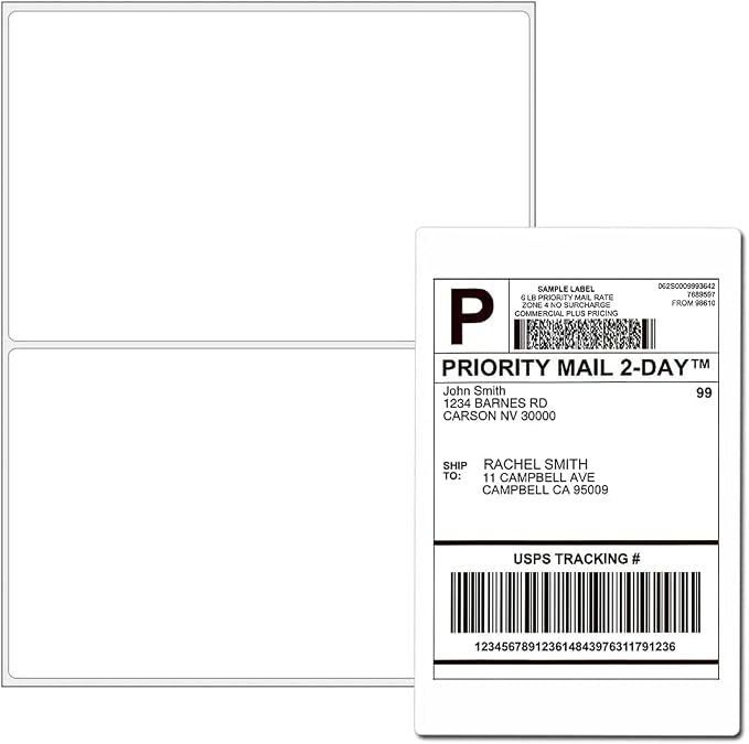 8.5 x 5.5 Half Sheet Shipping Labels for Laser and Inkjet Printers, 2 Per Page Self Adhesive Mailing Labels, White Blank Labels [500 Sheet 1000 Labels]