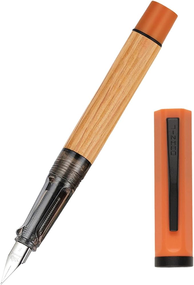 Jinhao 58 Natural Oak Wood Fountain Pen, Fine Nib Writing Pen (Orange) | Handcrafted natural oak wood pen with converter. Elegant executive gift for journaling, sketching & calligraphy.