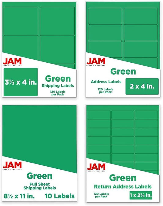 JAM PAPER Shipping & Mailing Address Labels - Multi Size Assortment - Green - 370/Pack