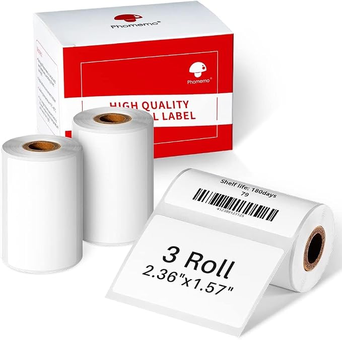 Phomemo 3 Roll 2.36"x 1.57" Thermal Sticker Label, 180 Labels/Roll | Compatible with M220,M250,M260,M200,M221 Printer,Strong Permanent Adhesive,for Customer Mailer,Address,Business Letter