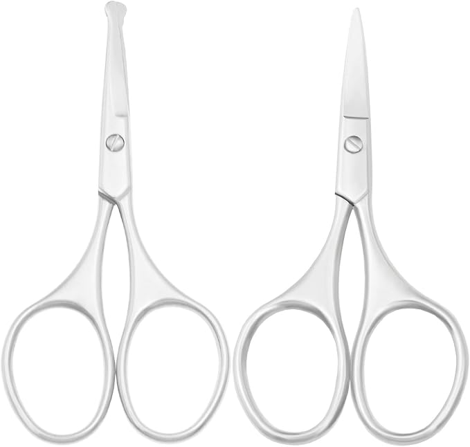 Multicolor Professional Grooming Scissors for Personal Care Facial Hair Removal and Ear Nose Eyebrow Trimming Stainless Steel Fine Straight Tip Scissors 3.9 Inch (Silver Set D)