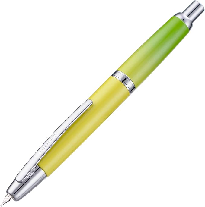 Jinhao 10 Press Fountain Pen with Box, Gradient Green Retractable Extra Fine Nib with Ink Converter Set (Silver Clip)