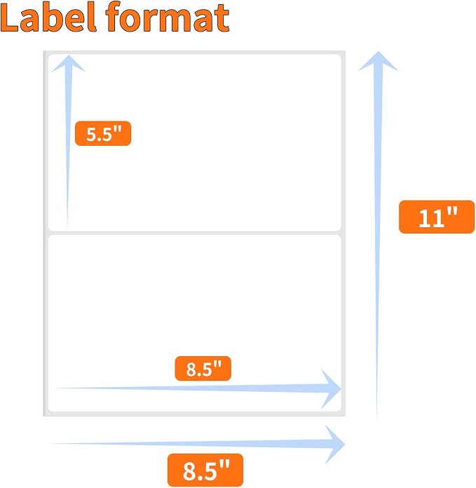 White Shipping Labels, 5.5" x 8.5", 25 Sheets (50 Labels), Matte Finish, Paper Material, 25 Count