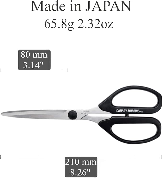 CANARY Craft Scissors Long Blade 8.2" [Extra Non-Stick] All Purpose Scissors, Japanese Stainless Steel Blade, Made in JAPAN, Black