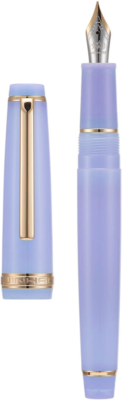Jinhao 82 Acrylic Fountain Pen, Iridium Extra Fine Nib with Ink Converter, Transparent Purple Classic Design Smooth Writing Pen (Gold Trim)